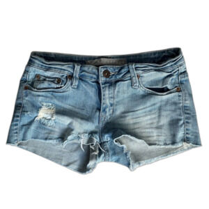 Refuge Distressed Denim Shorts Junior Size 5 Cutoff Raw Hem Mid Rise Blue Jean